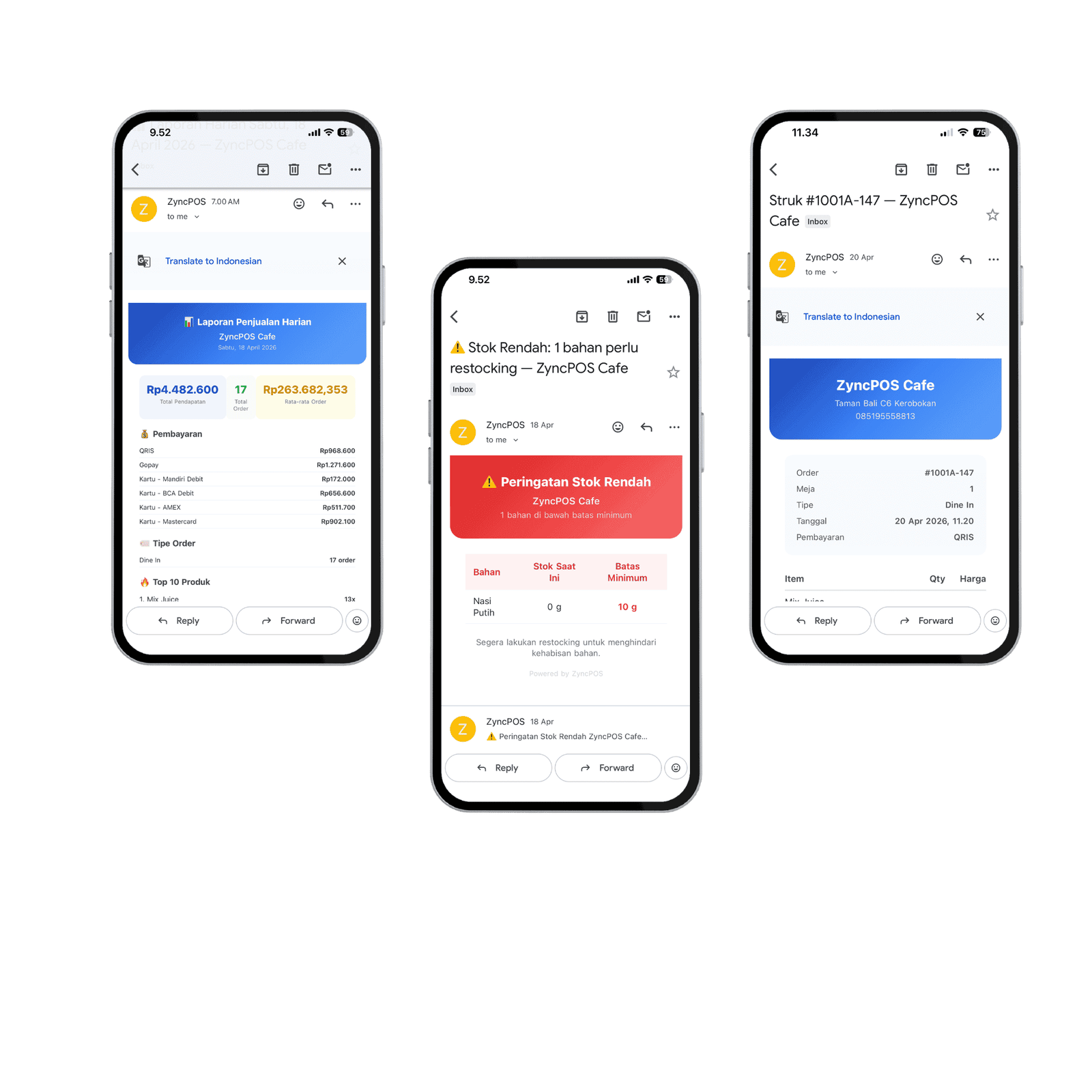 ZyncPOS Email Notifikasi Otomatis