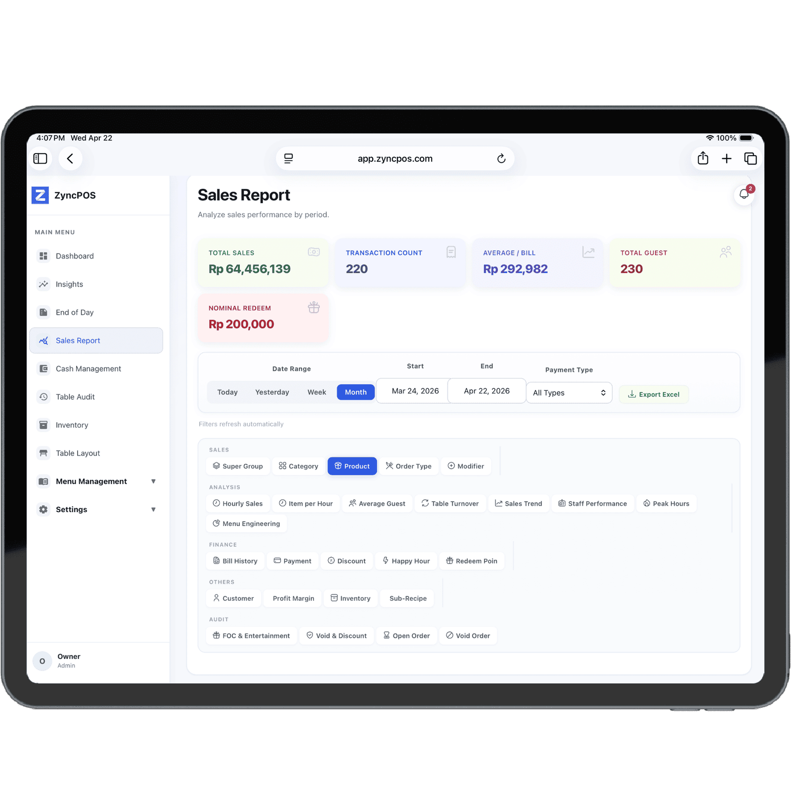 ZyncPOS Sales Report