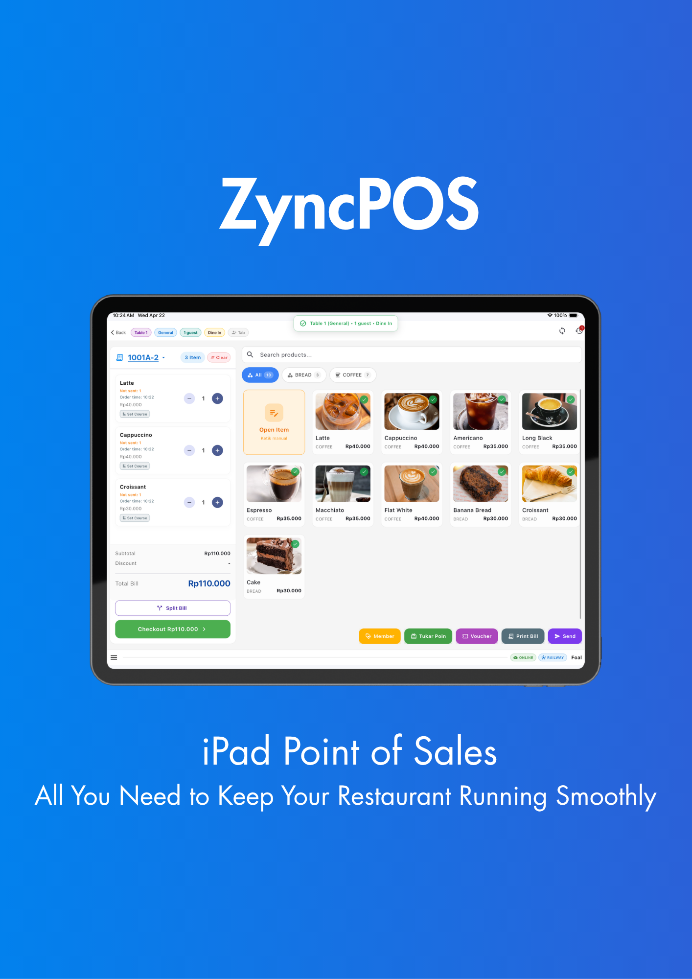 ZyncPOS iPad register interface preview